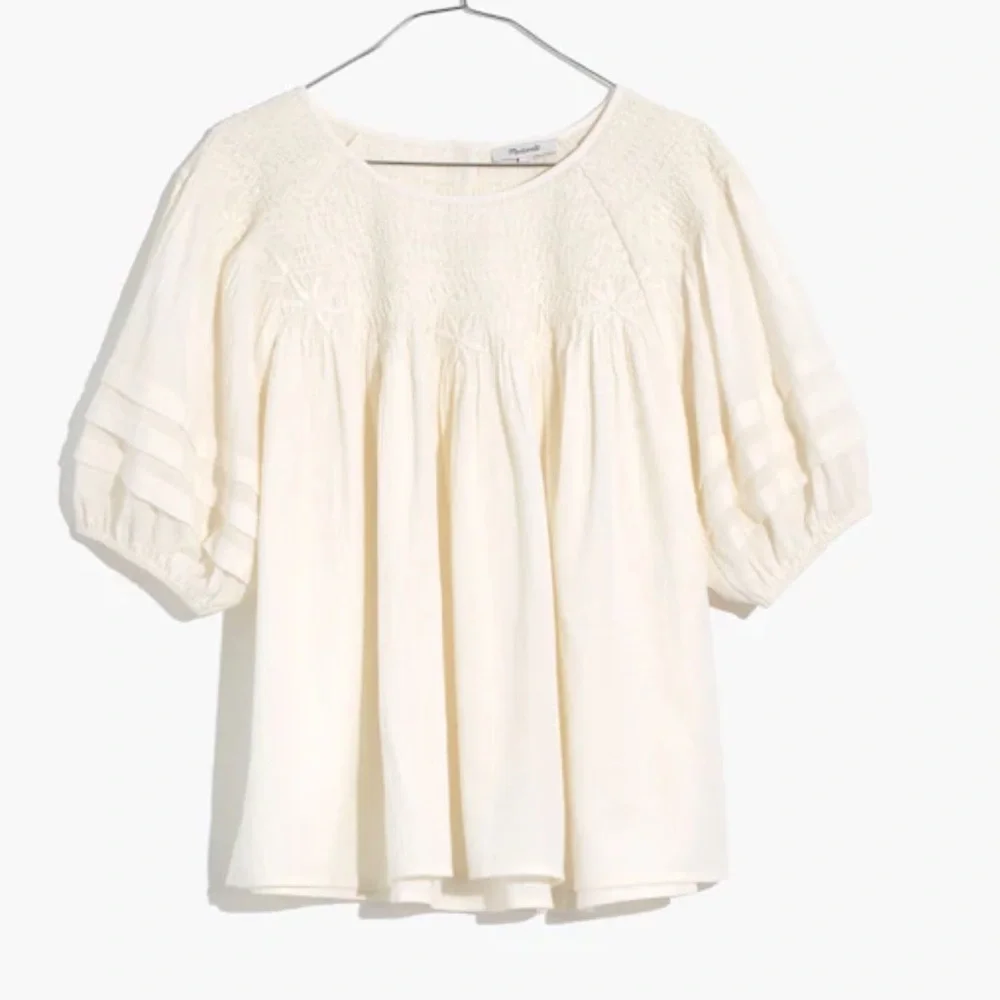 Madewell White Blouse with Puff Sleeves Women's Size XXS - Picture 3 of 10